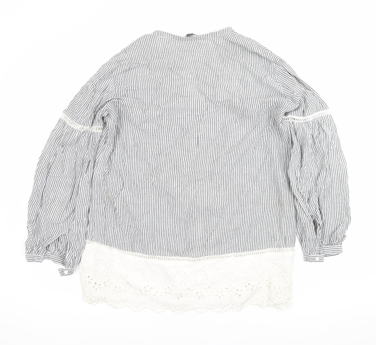 French Connection Womens Blue Striped Cotton Tunic Blouse UK 12