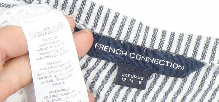 French Connection Womens Blue Striped Cotton Tunic Blouse UK 12