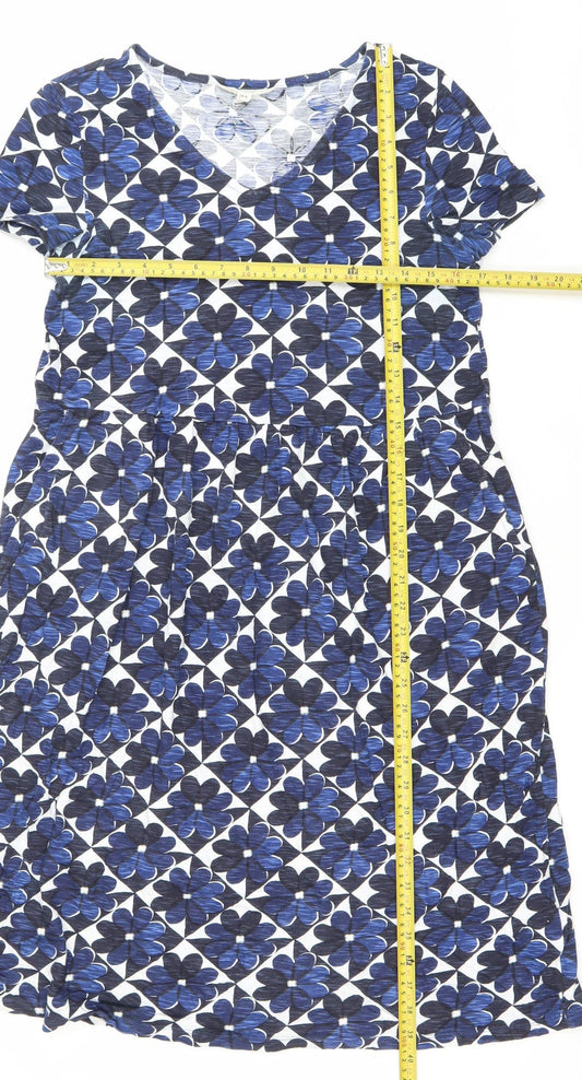 Seasalt Cornwall Womens Blue Floral Shift Dress Size 10 Organic Cotton