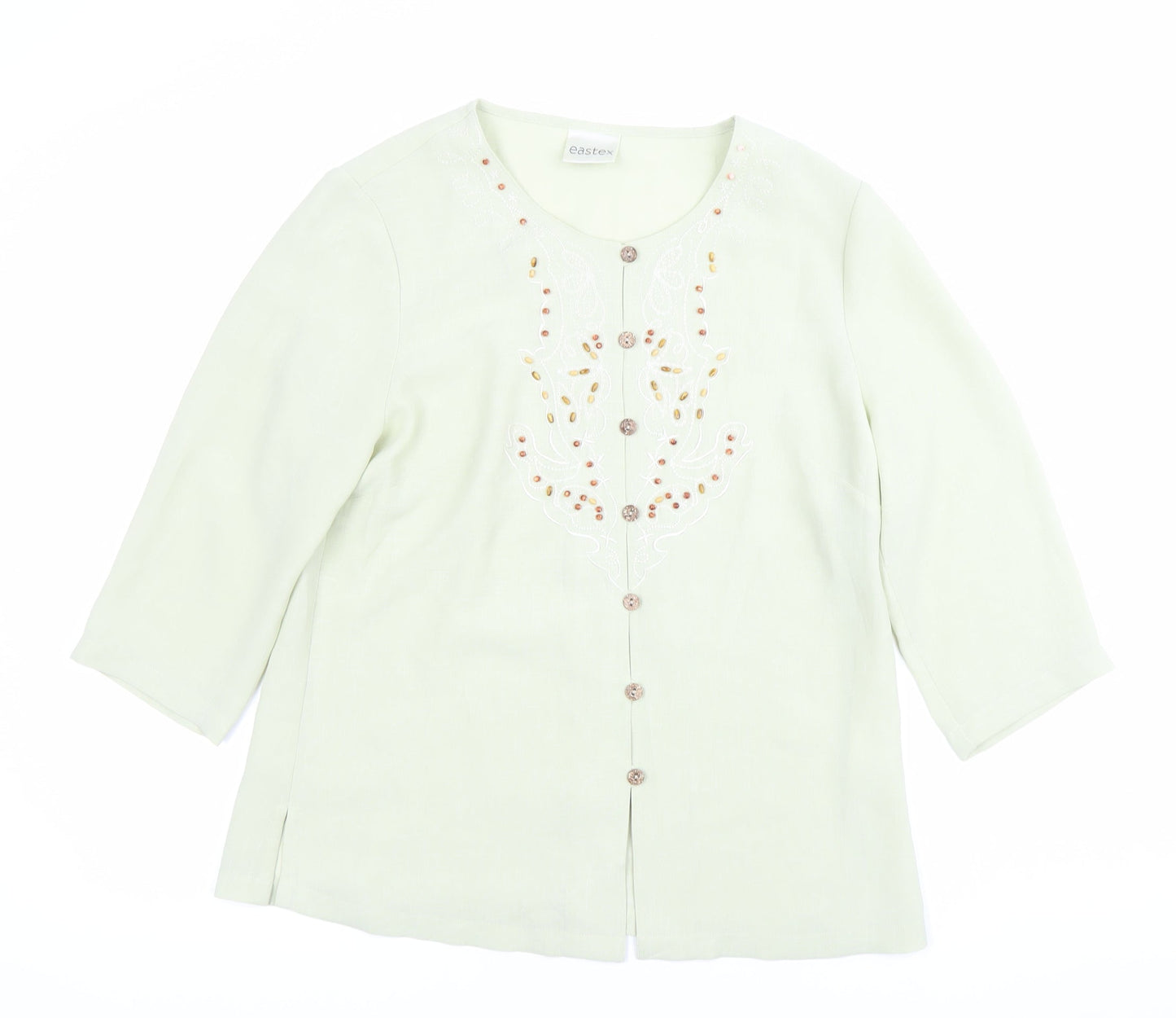 Eastex Womens Green Beaded Embroidered Tunic Blouse UK 10