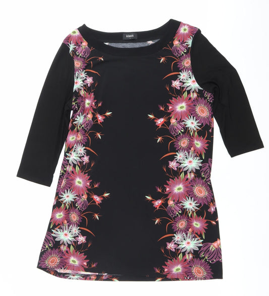 Klass Womens Black Pink Floral Tunic Blouse Size L 3/4 Sleeve