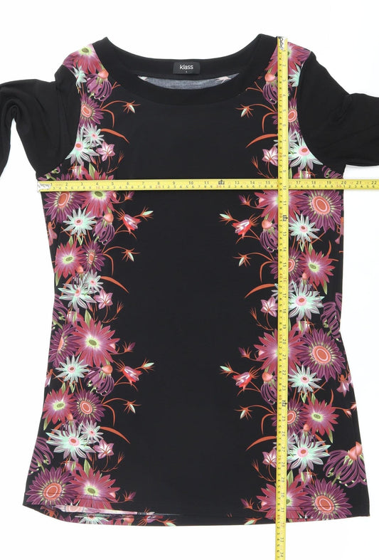 Klass Womens Black Pink Floral Tunic Blouse Size L 3/4 Sleeve