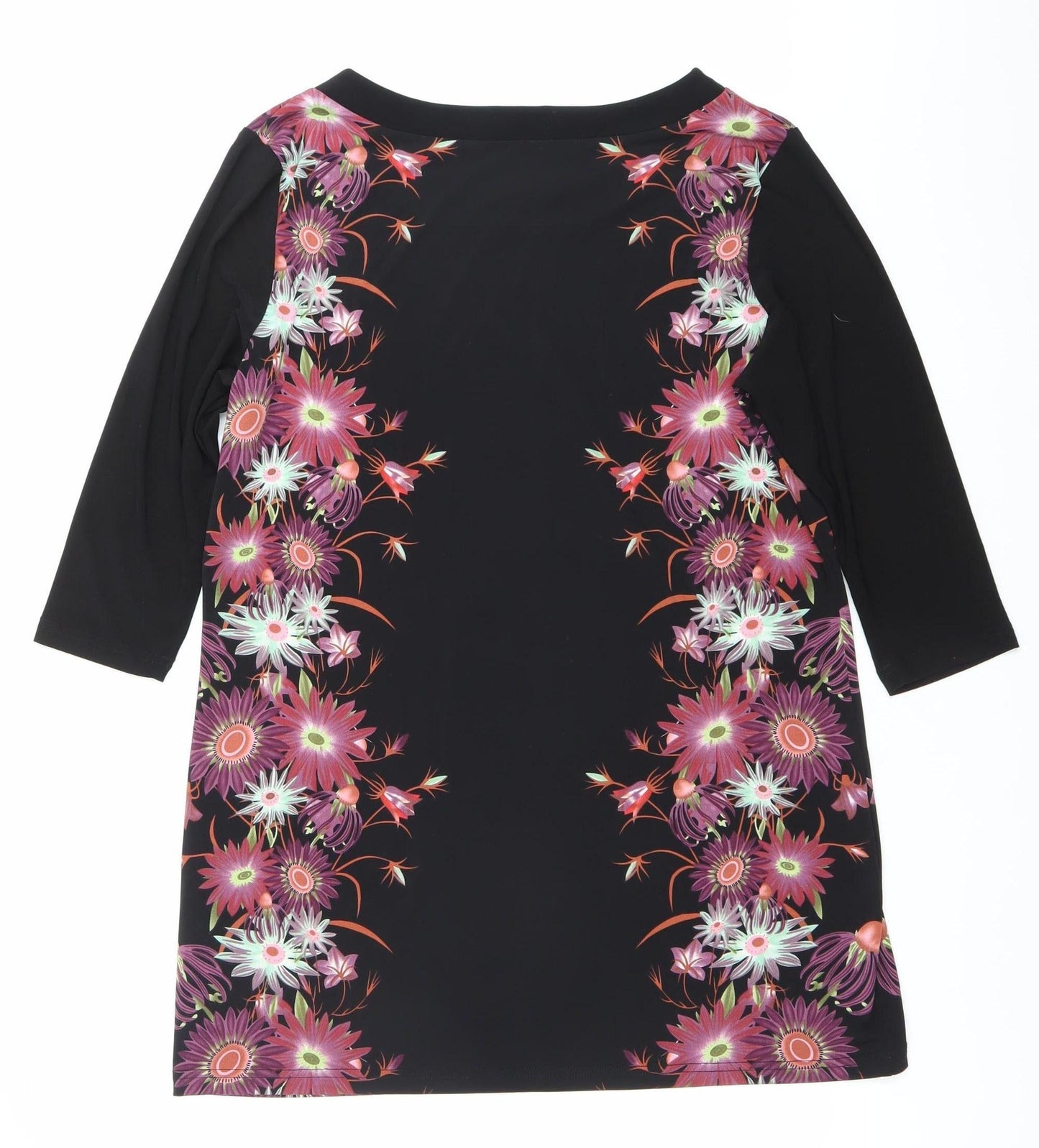 Klass Womens Black Pink Floral Tunic Blouse Size L 3/4 Sleeve