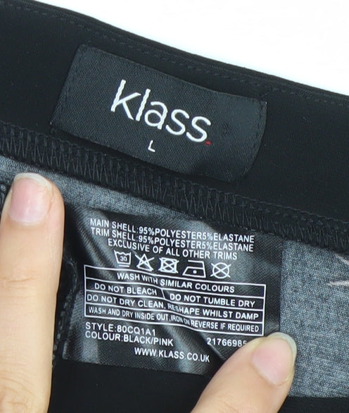 Klass Womens Black Pink Floral Tunic Blouse Size L 3/4 Sleeve