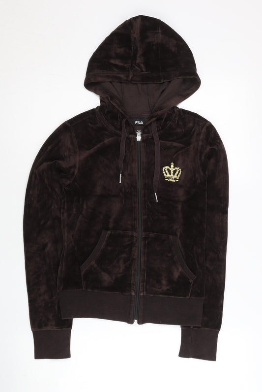 Fila Women’s Brown Full Zip Hoodie Size 8 Velour Sport Logo