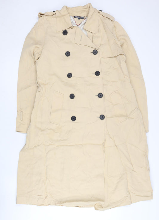 Tommy Hilfiger Women's Beige Trench Coat Size 8 Long Belted Cotton Blend