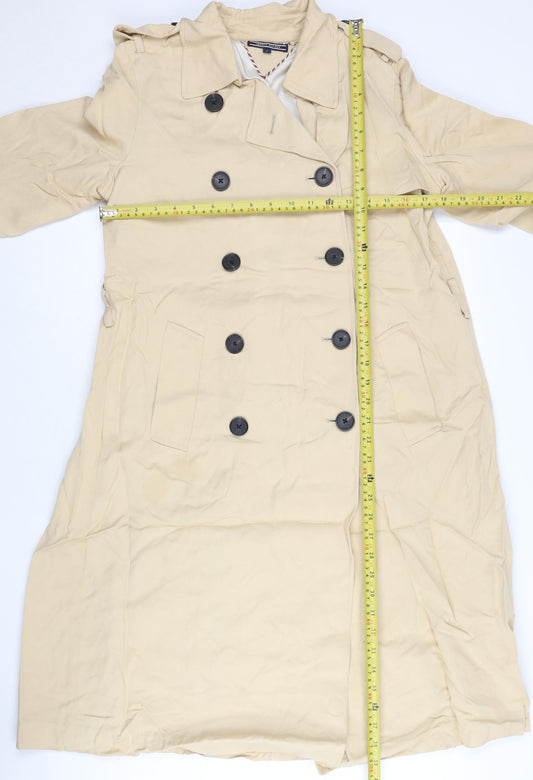 Tommy Hilfiger Women's Beige Trench Coat Size 8 Long Belted Cotton Blend