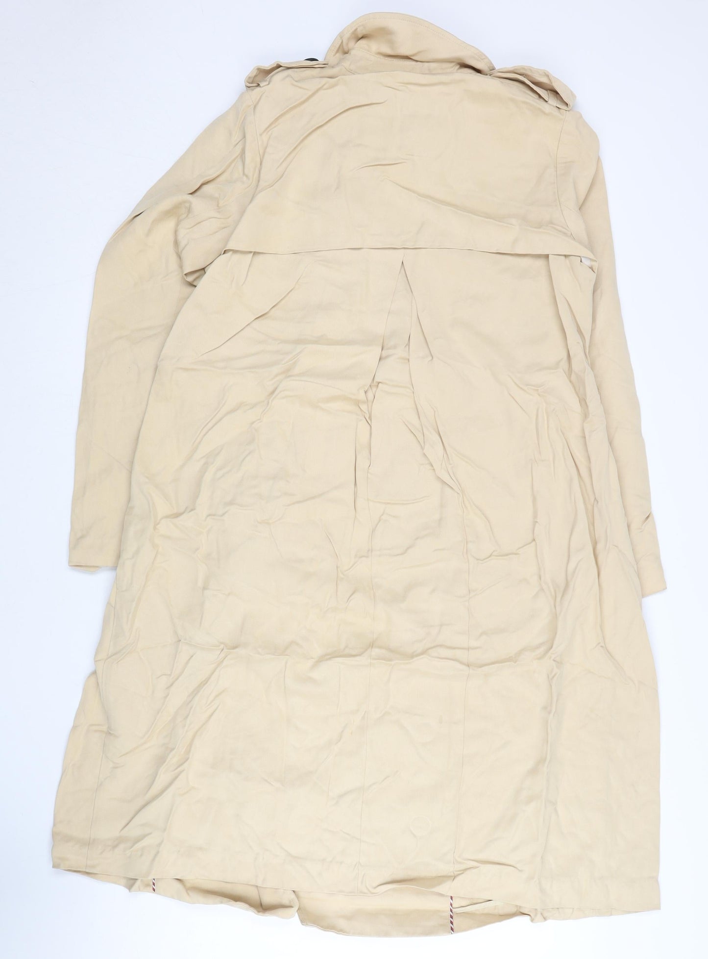 Tommy Hilfiger Women's Beige Trench Coat Size 8 Long Belted Cotton Blend