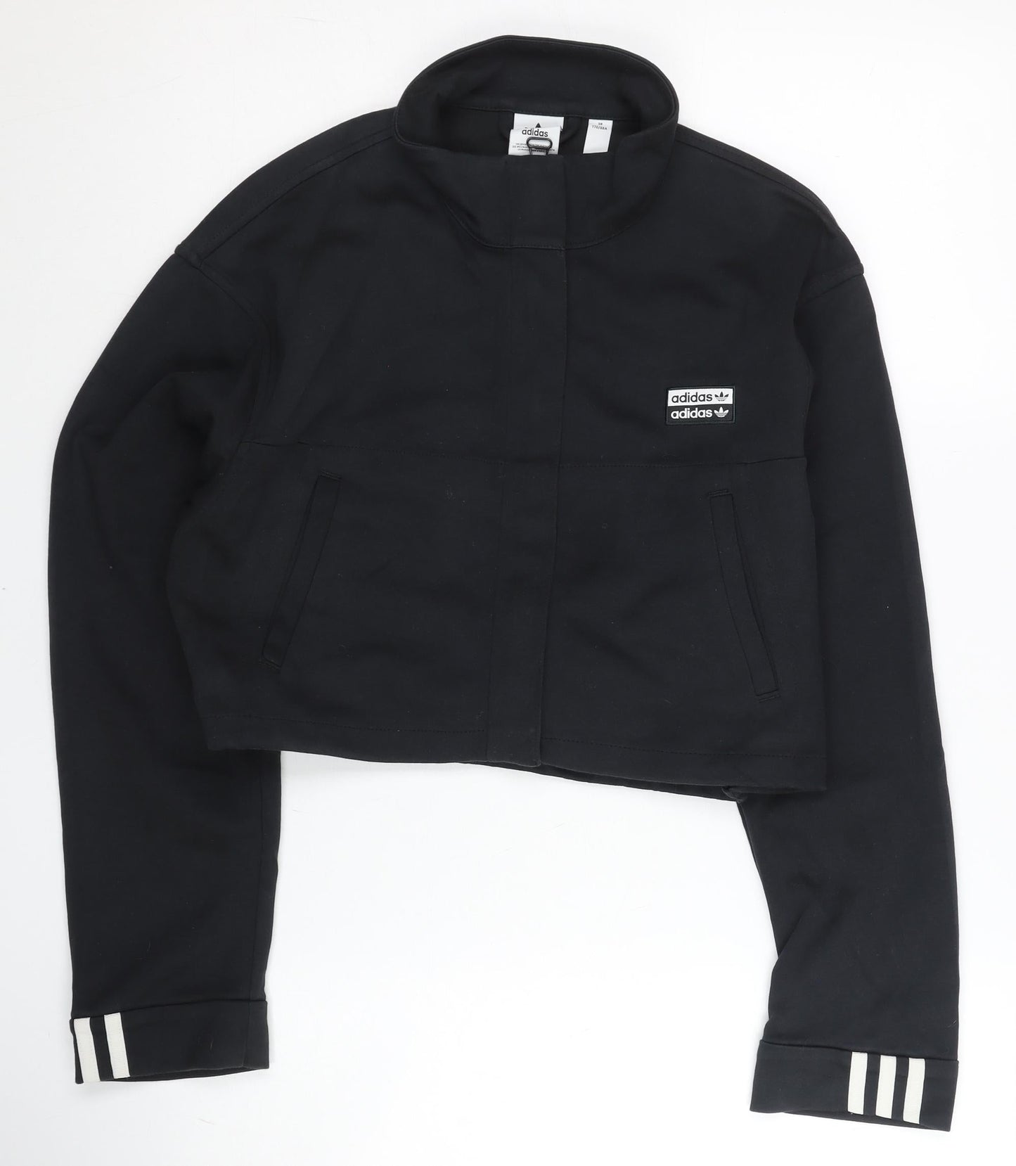 Adidas Women Black UK 10 Cropped Track Jacket Full Zip Sportswear
