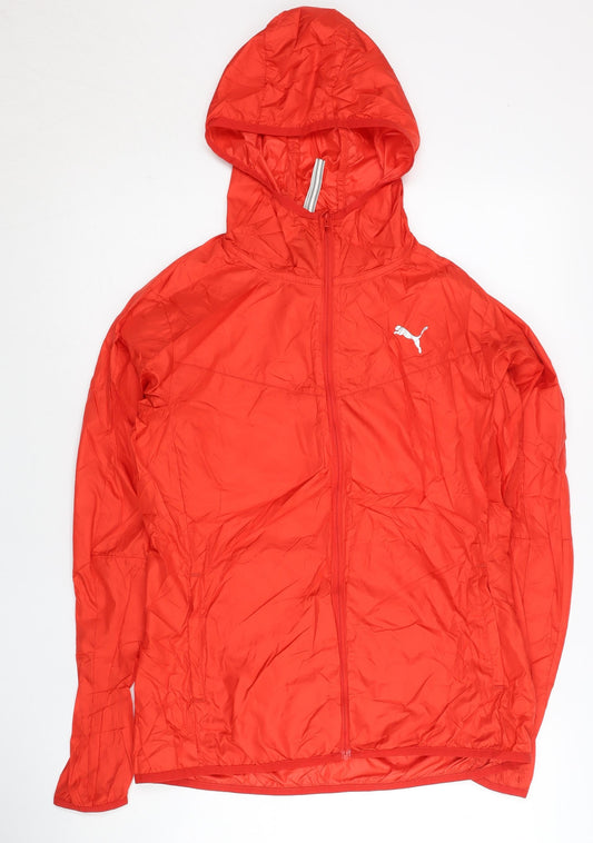 Puma Women Red Windbreaker Jacket Lightweight Hooded L