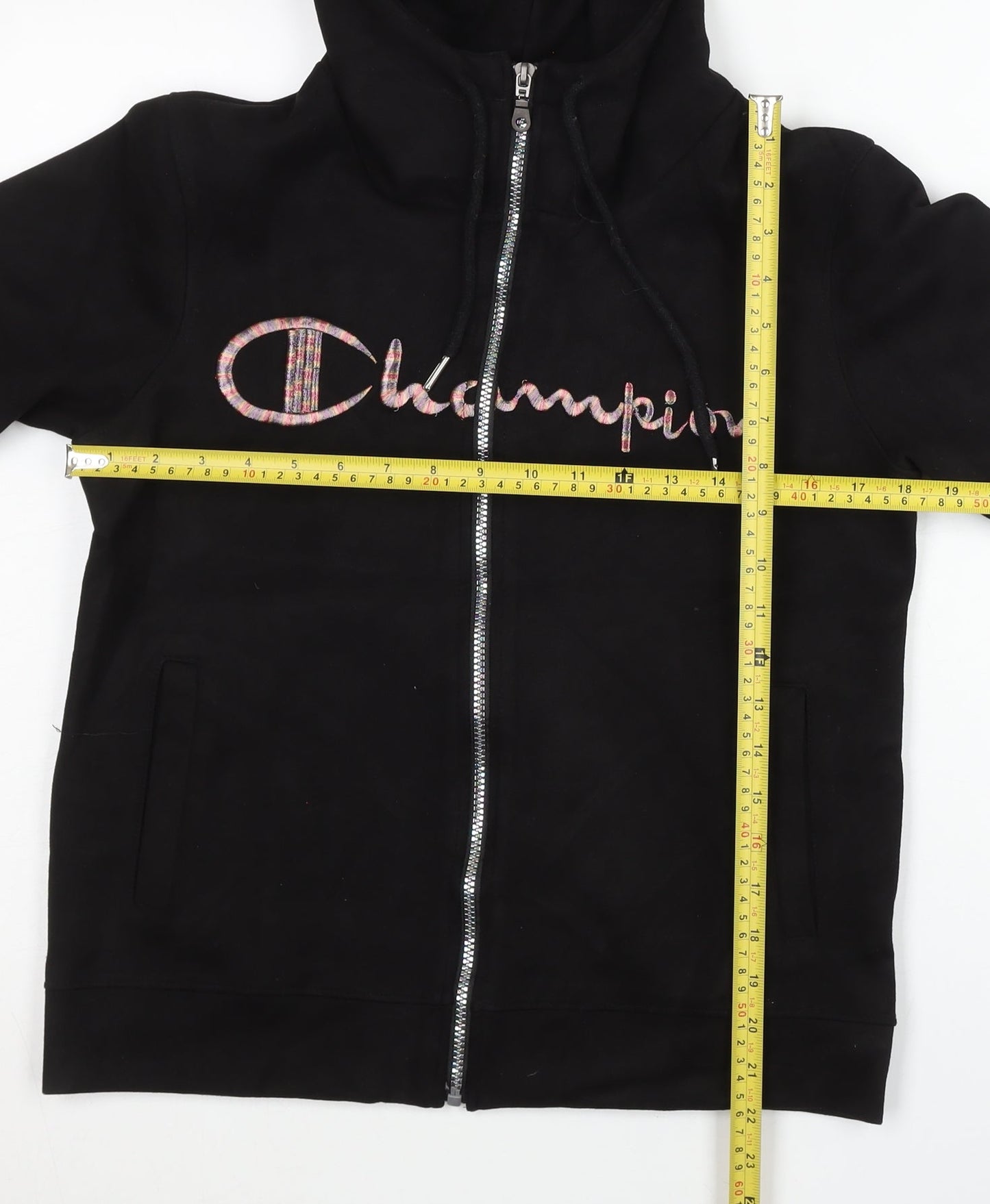 Champion Womens Black Medium Full Zip Hoodie Cotton Logo