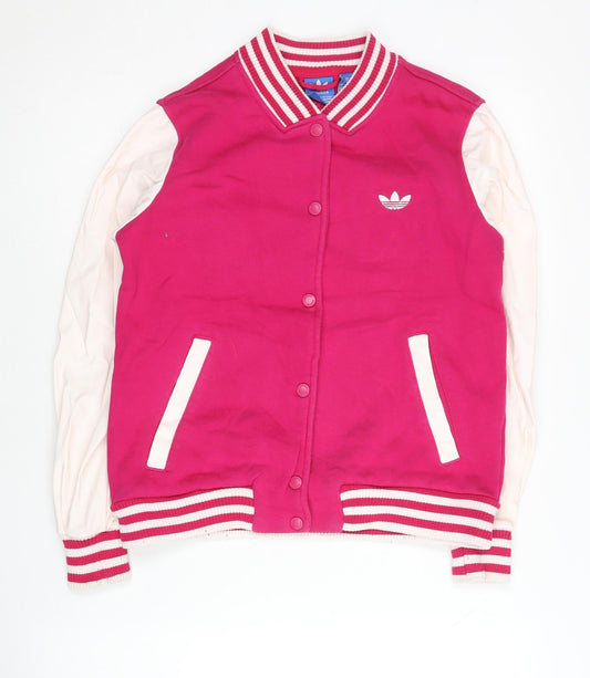 Adidas Womens Pink Varsity Jacket Size 6 Cotton Blend Sports Casual