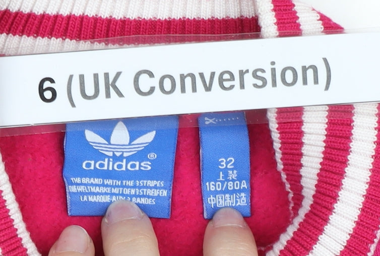 Adidas Womens Pink Varsity Jacket Size 6 Cotton Blend Sports Casual