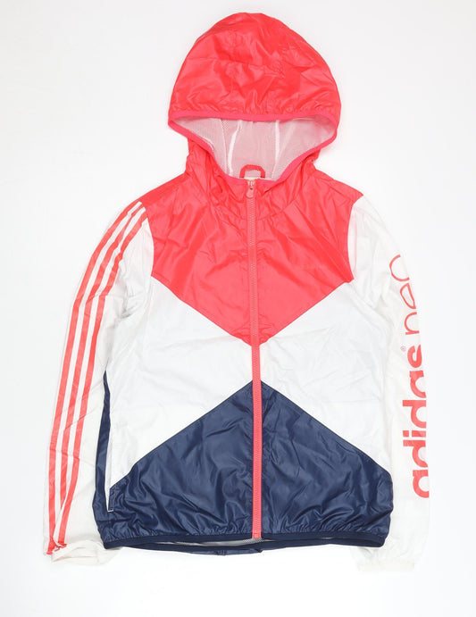 Adidas Womens Multicoloured Size 12 Windbreaker Jacket Hooded