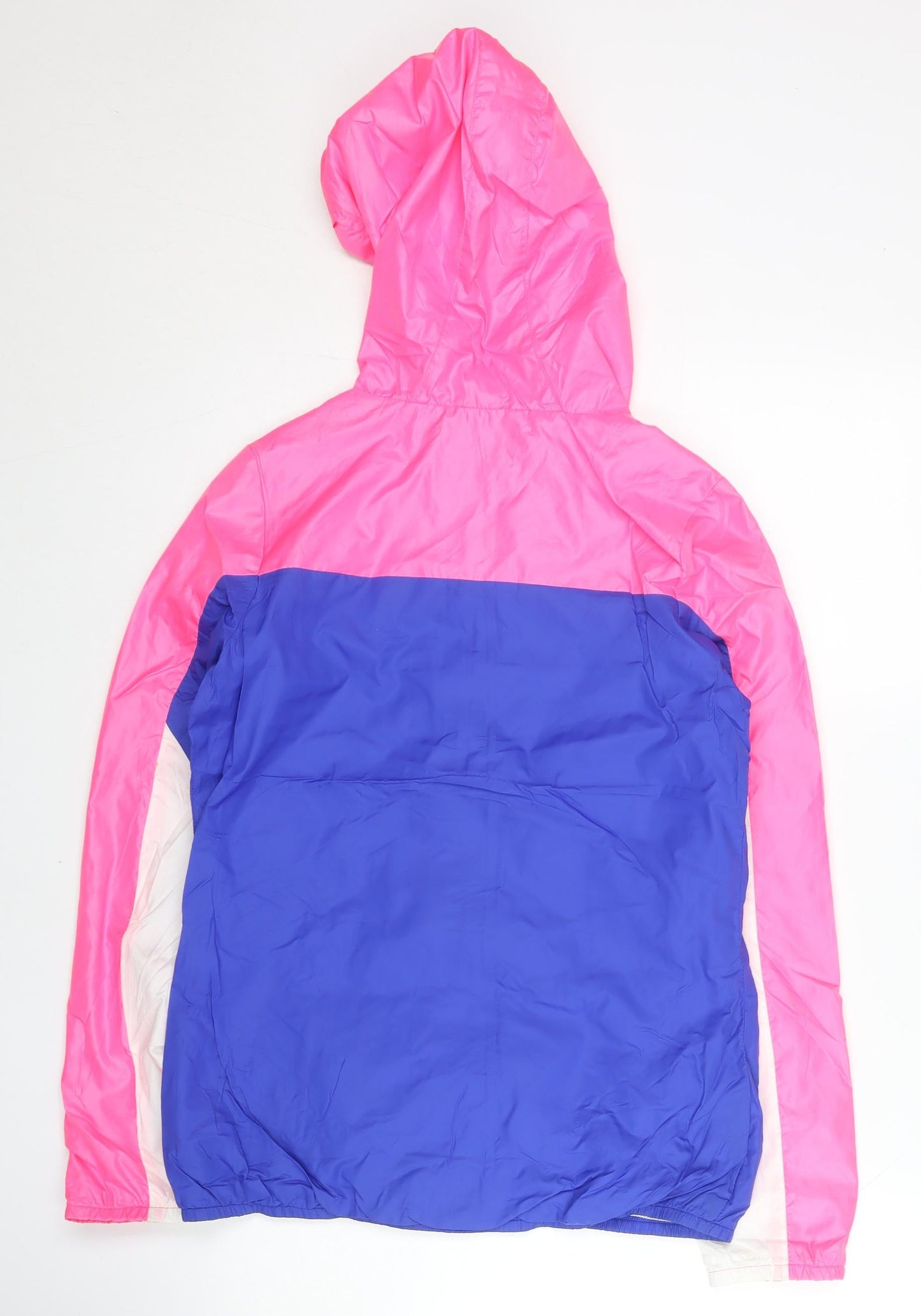 Adidas Womens Pink Blue Windbreaker Jacket Size 8 UK Hooded Full Zip