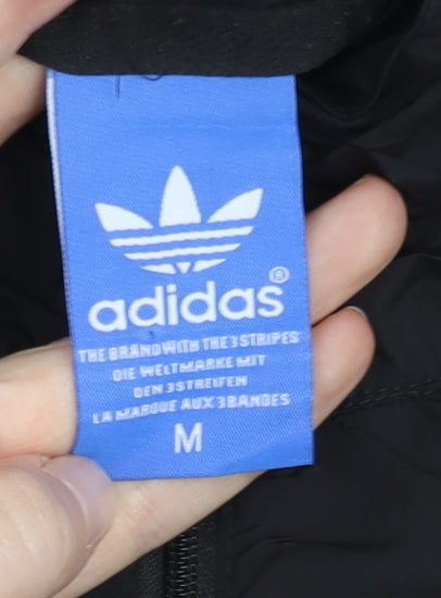 Adidas Womens Black M Windbreaker Full Zip Hooded Jacket