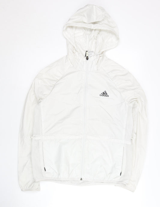 Adidas Womens White Size 10 Windbreaker Jacket Hooded Lightweight