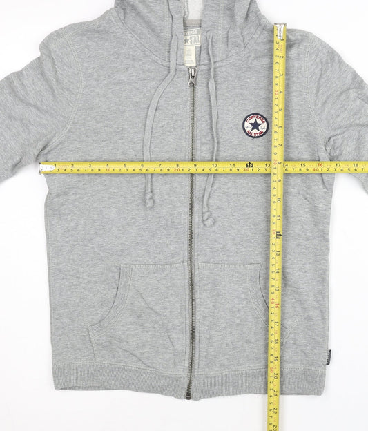 Converse Womens Grey Small Full Zip Hoodie Sweatshirt Logo Pockets