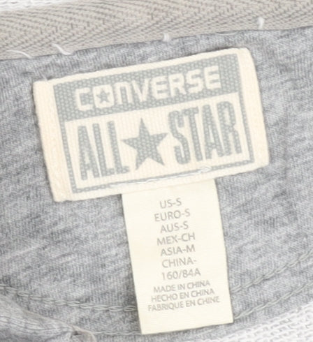 Converse Womens Grey Small Full Zip Hoodie Sweatshirt Logo Pockets