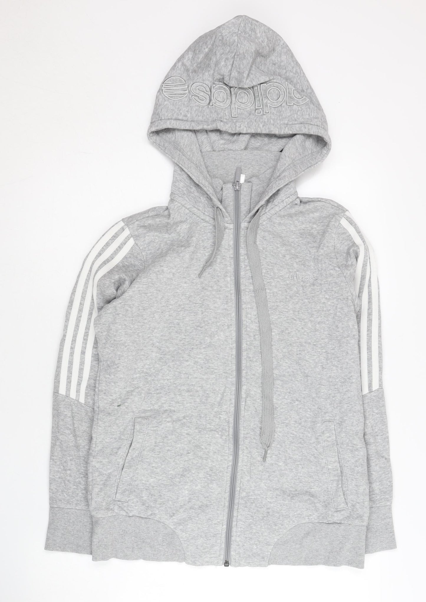 Adidas Women’s Grey Full Zip Hoodie Size 14 UK Cotton Blend