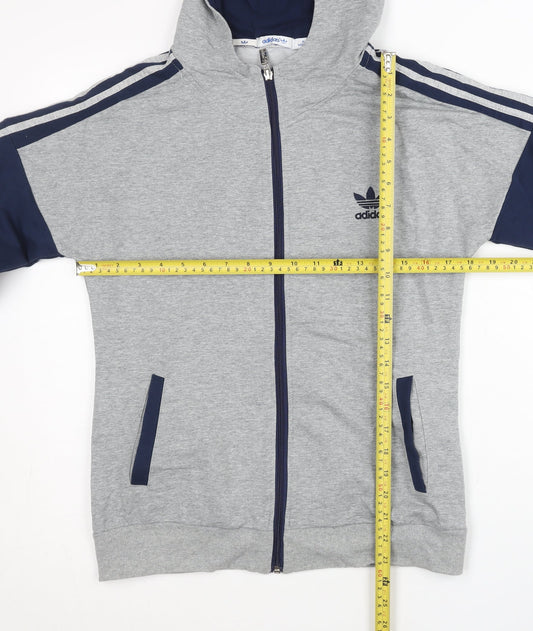 Adidas Womens Grey Full Zip Hoodie Size 12 UK Cotton Sportswear