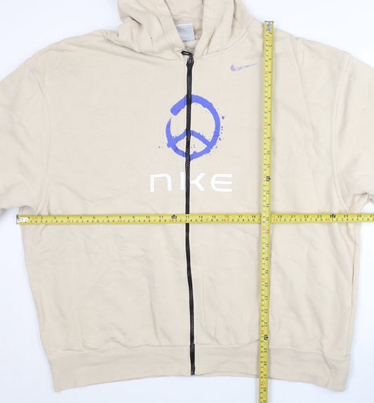 Nike Unisex Adults Beige Full Zip Hoodie Size L Cotton Blend