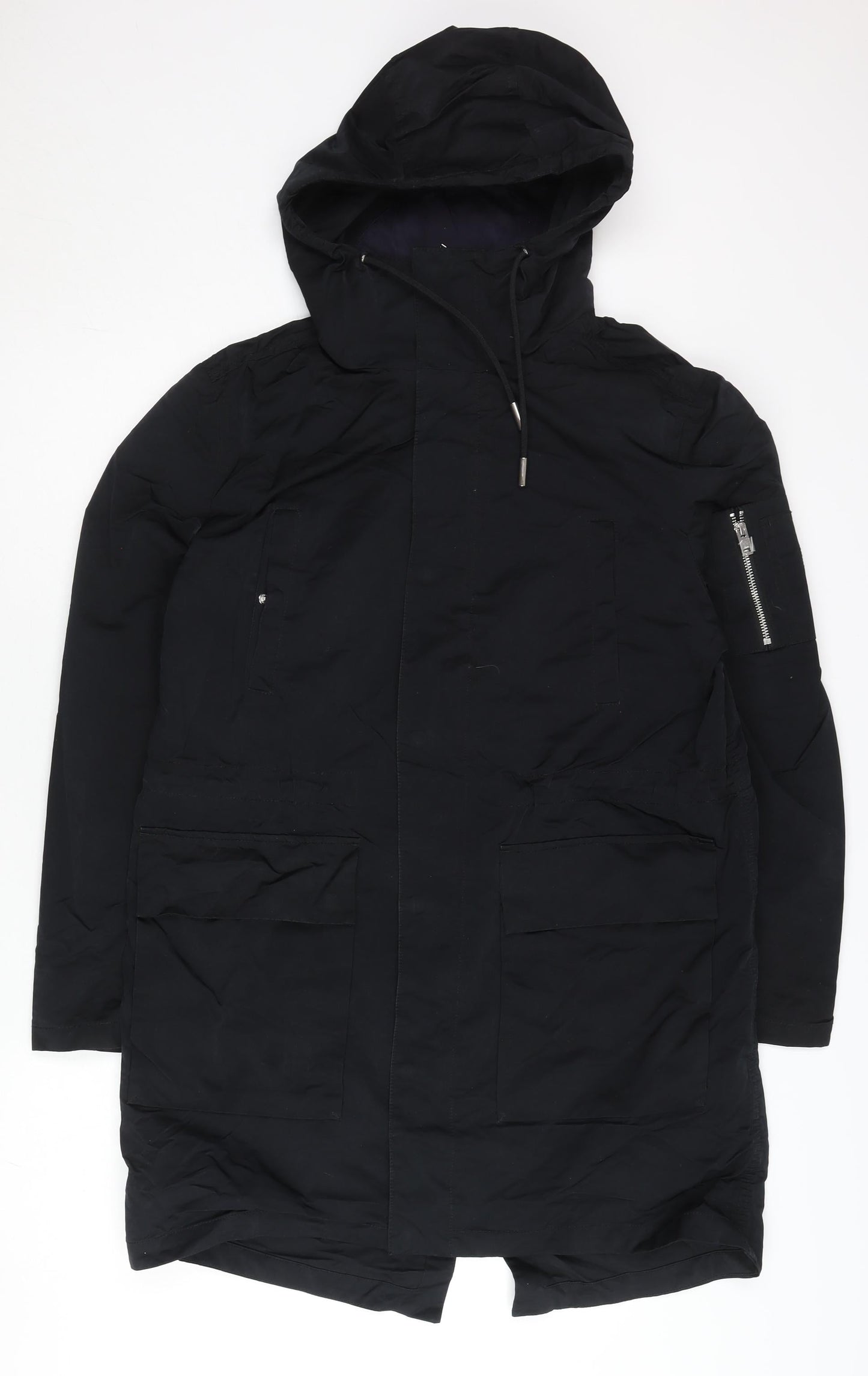 Jack & Jones Womens Black Parka Jacket Size 14 Hooded Long Coat