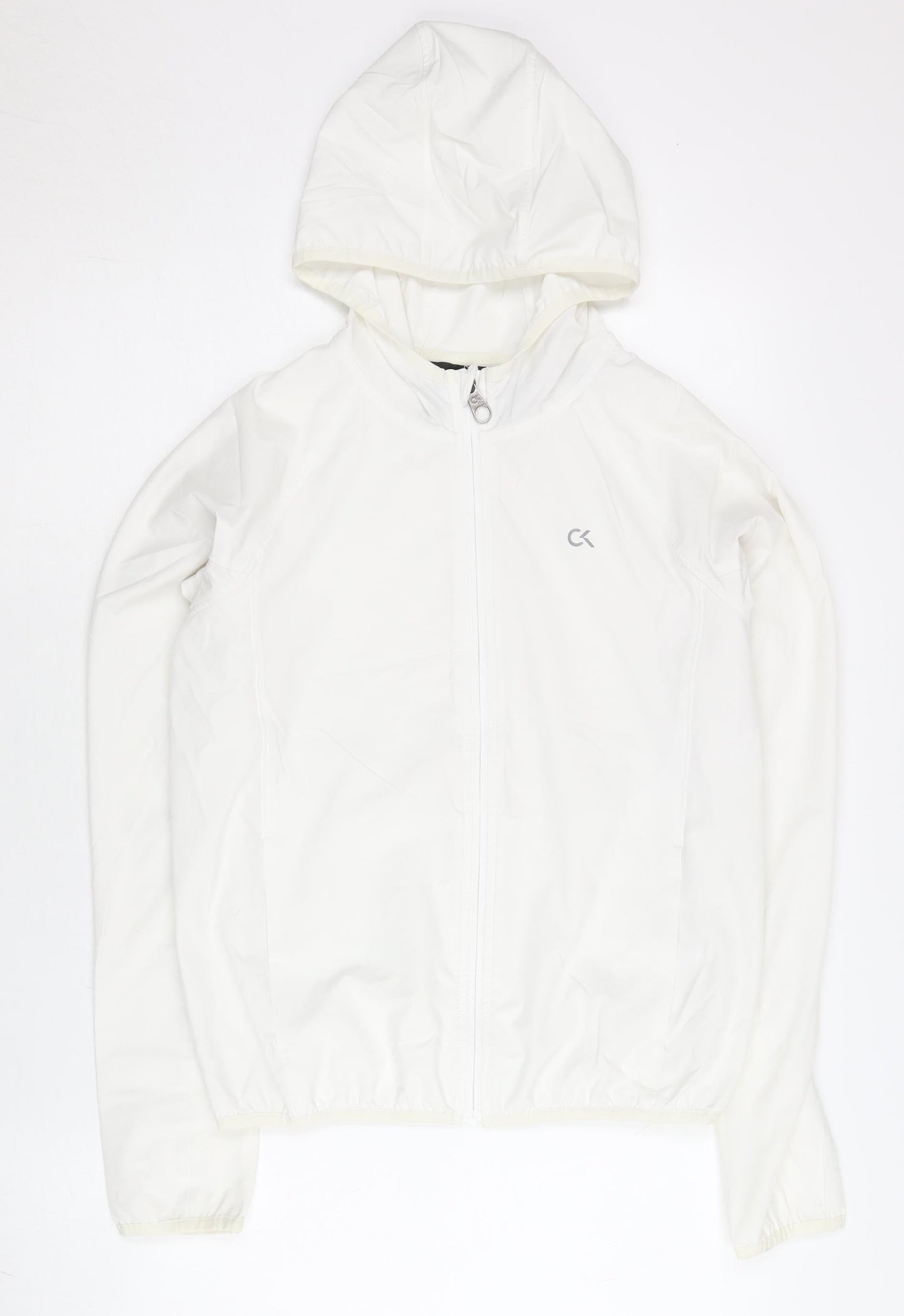 Calvin Klein Women White S Windbreaker Jacket Hooded Full Zip
