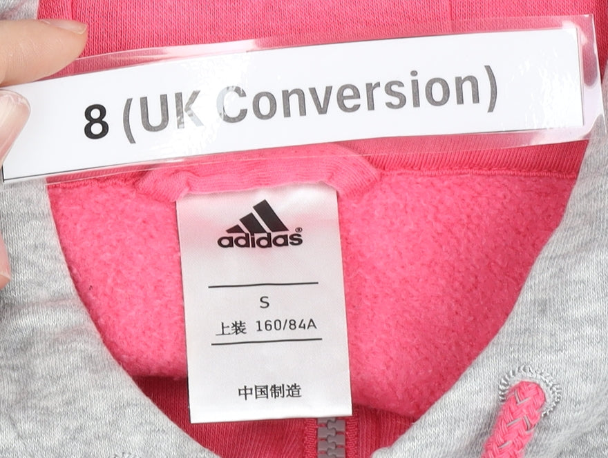 Additional view of Adidas women’s hoodie pink grey, size UK 8, full zip sportswear