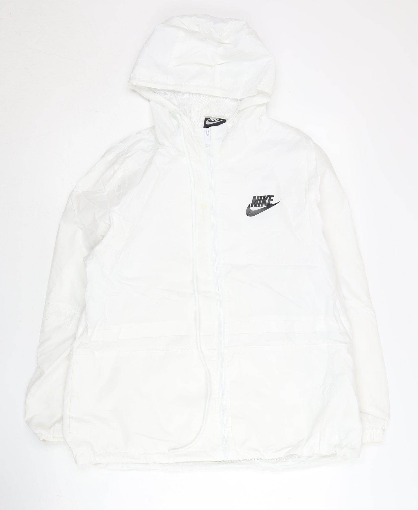 Nike Women’s White L Windbreaker Jacket Hooded Lightweight