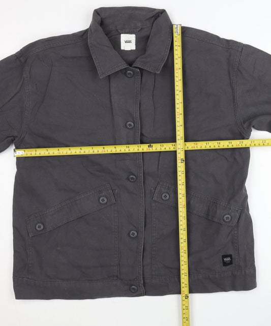 Vans Women Black Cotton Casual Jacket L Collared Buttoned