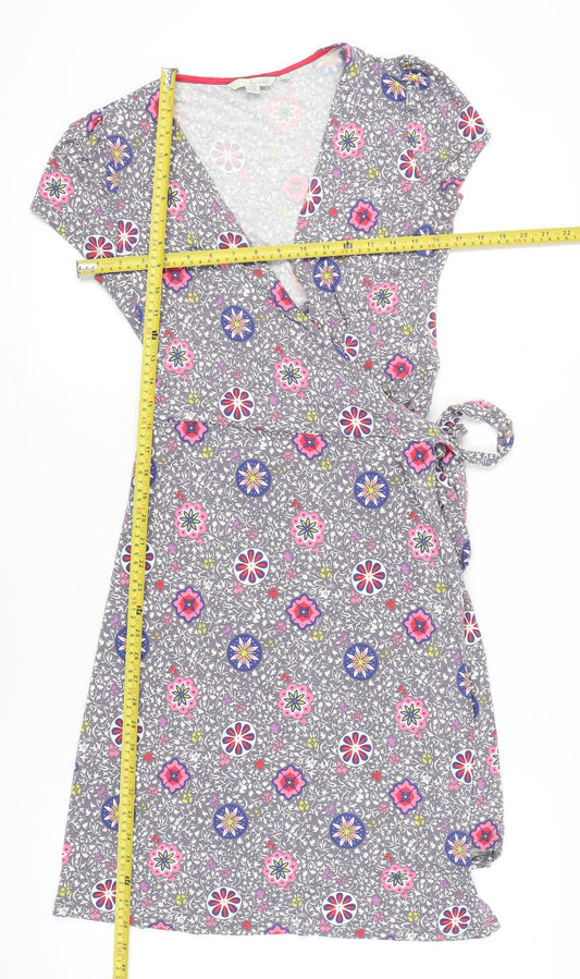 Boden Womens Multicoloured Floral Wrap Dress Size 12 Short Sleeve Viscose
