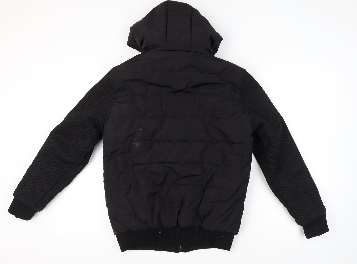 Firetrap Mens Black S Bomber Jacket Hooded Polyester Zip Casual