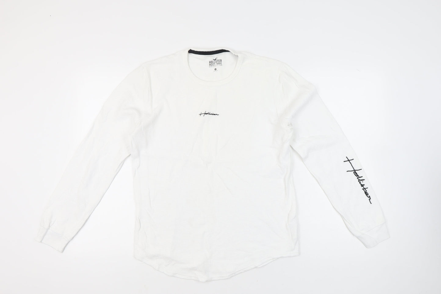 Hollister Men’s White Long Sleeve Crew Neck T-Shirt Size M