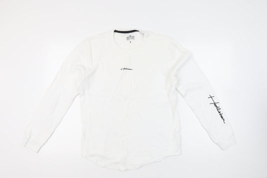Hollister Men’s White Long Sleeve Crew Neck T-Shirt Size M