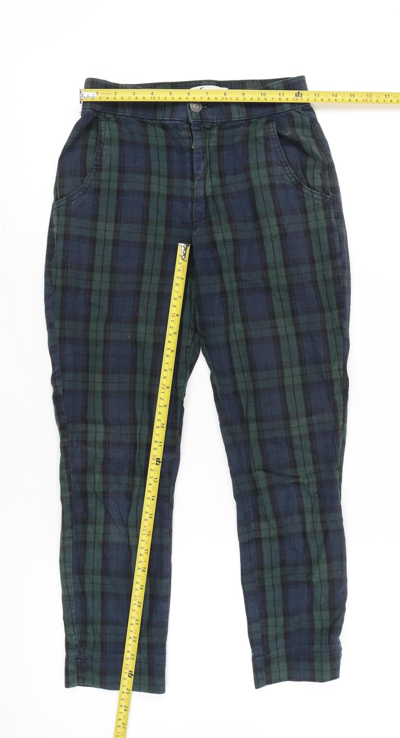 Hollister Womens XS Multicoloured Plaid Cotton Tapered Chino Trousers