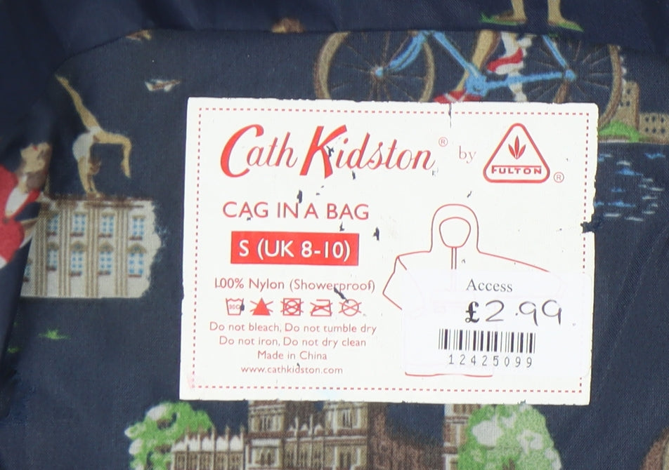 Cath Kidston Womens Blue Hooded Rain Coat Jacket S UK 8-10 Showerproof
