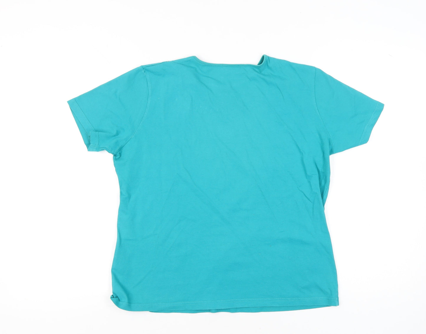 Eastex Women Blue Cotton T-Shirt Size 12 Embroidered Neckline