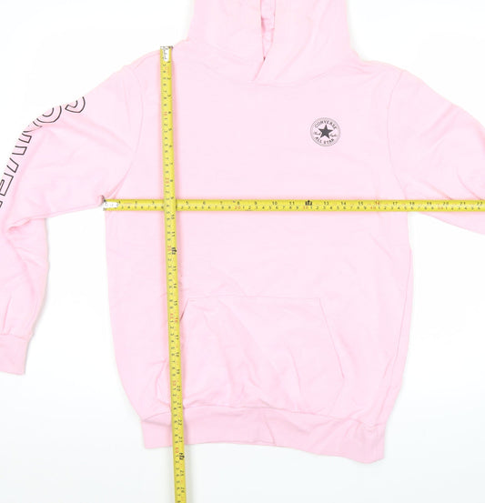 Converse Womens Pink Pullover Hoodie Size M Logo Print Long Sleeve