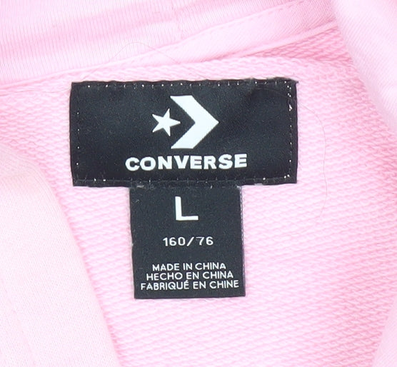 Converse Womens Pink Pullover Hoodie Size M Logo Print Long Sleeve