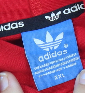 Adidas Mens Red 2XL Pullover Hoodie Sports Graphic Hooded Sweatshirt