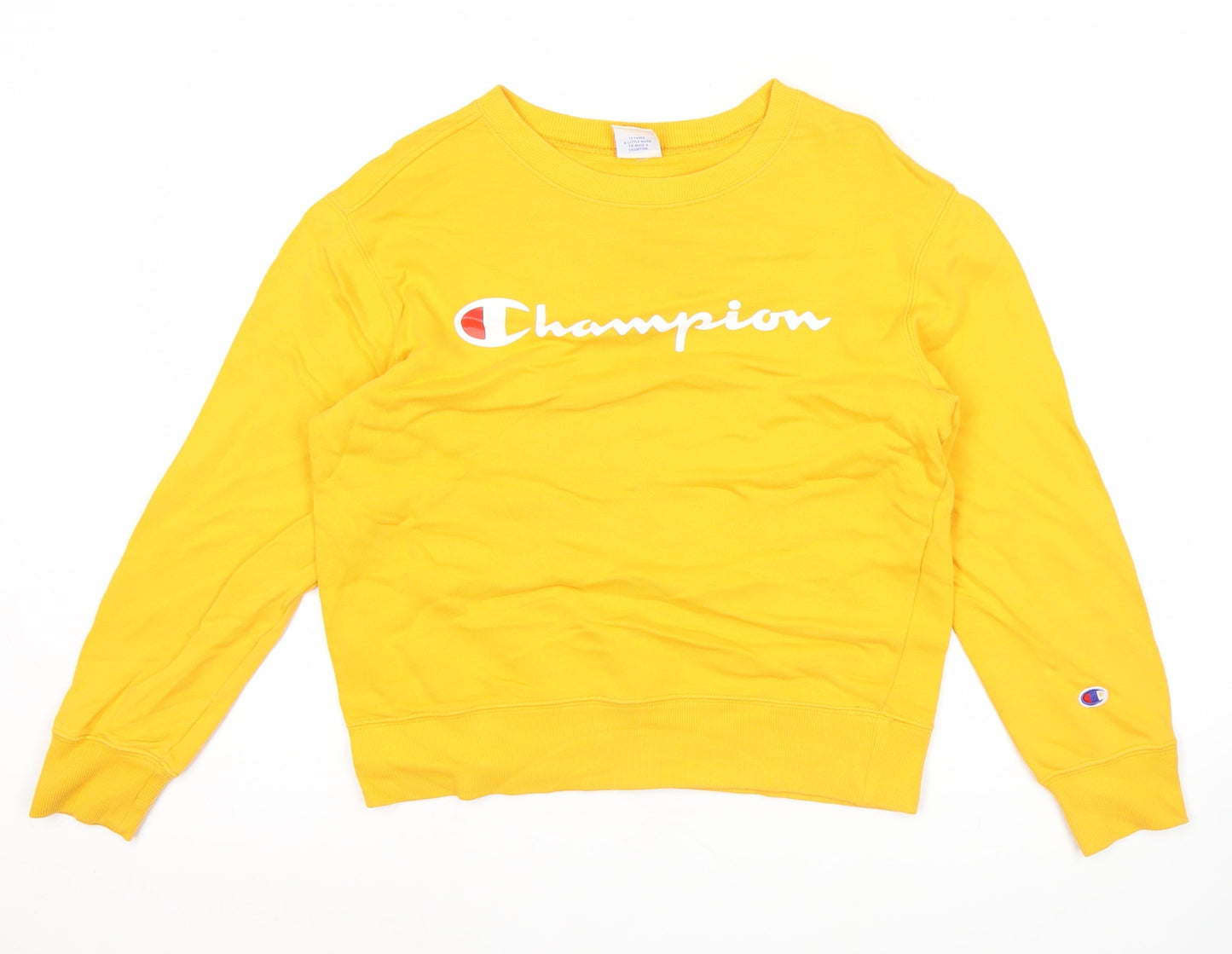 Champion Mens Yellow Medium Sweatshirt Pullover Crew Neck Logo