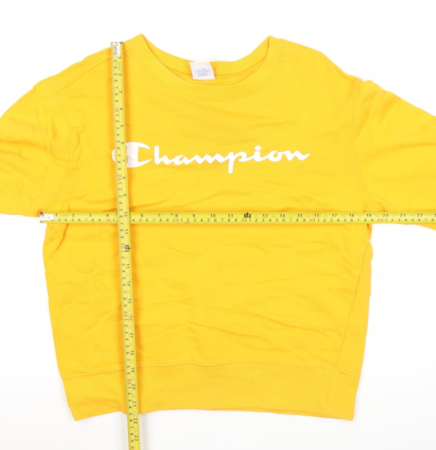 Champion Mens Yellow Medium Sweatshirt Pullover Crew Neck Logo