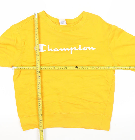 Champion Mens Yellow Medium Sweatshirt Pullover Crew Neck Logo