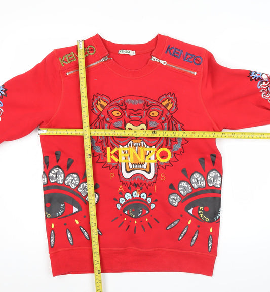 Kenzo Mens Red Graphic Tiger Sweatshirt M Pullover Crew Neck