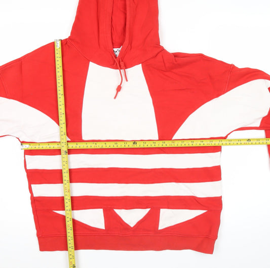 Adidas Womens Red White Hoodie UK 8 Cotton Logo Sweatshirt