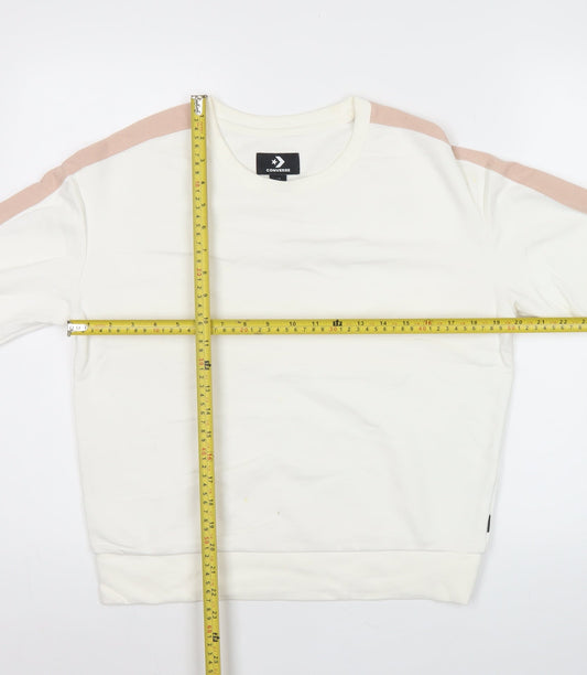 Converse Women Ivory Pink Stripe Sweatshirt Medium Cotton Blend