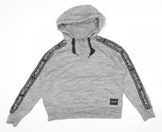 Calvin Klein Performance Womens Grey Hoodie XS Pullover Logo Tape Hooded