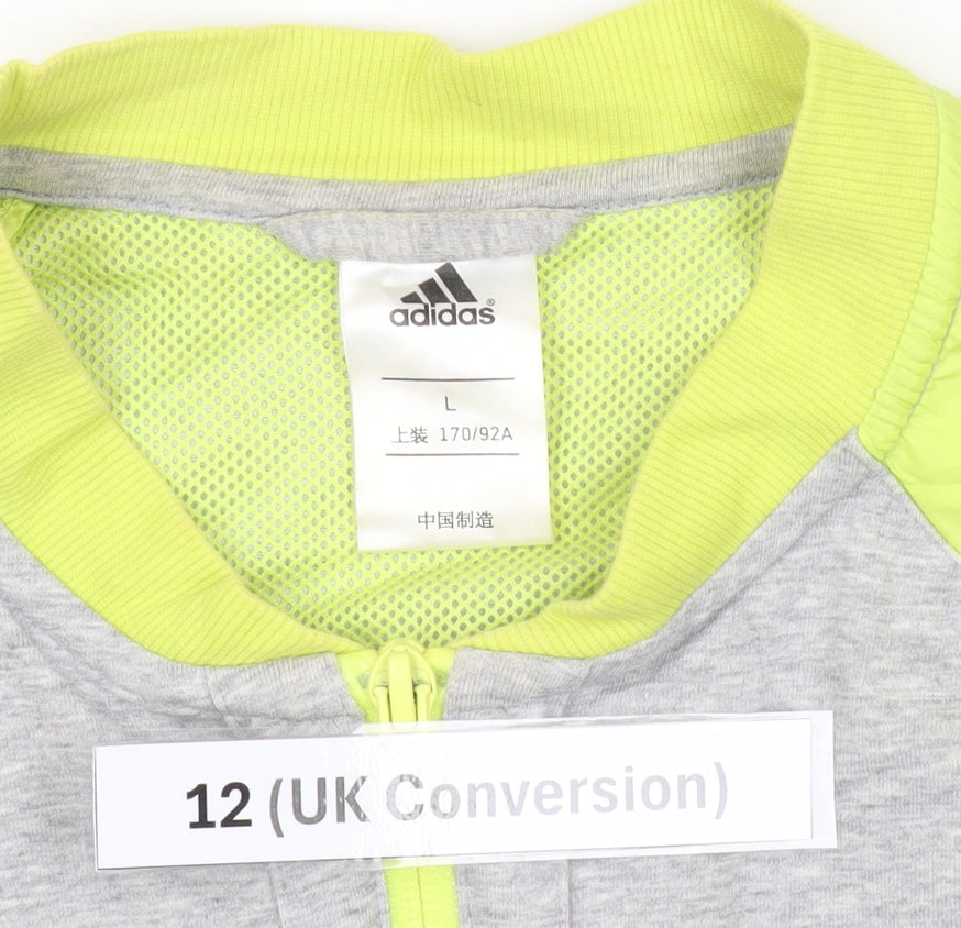 Adidas Womens Grey Green Track Jacket Size 12 Full Zip Sportswear