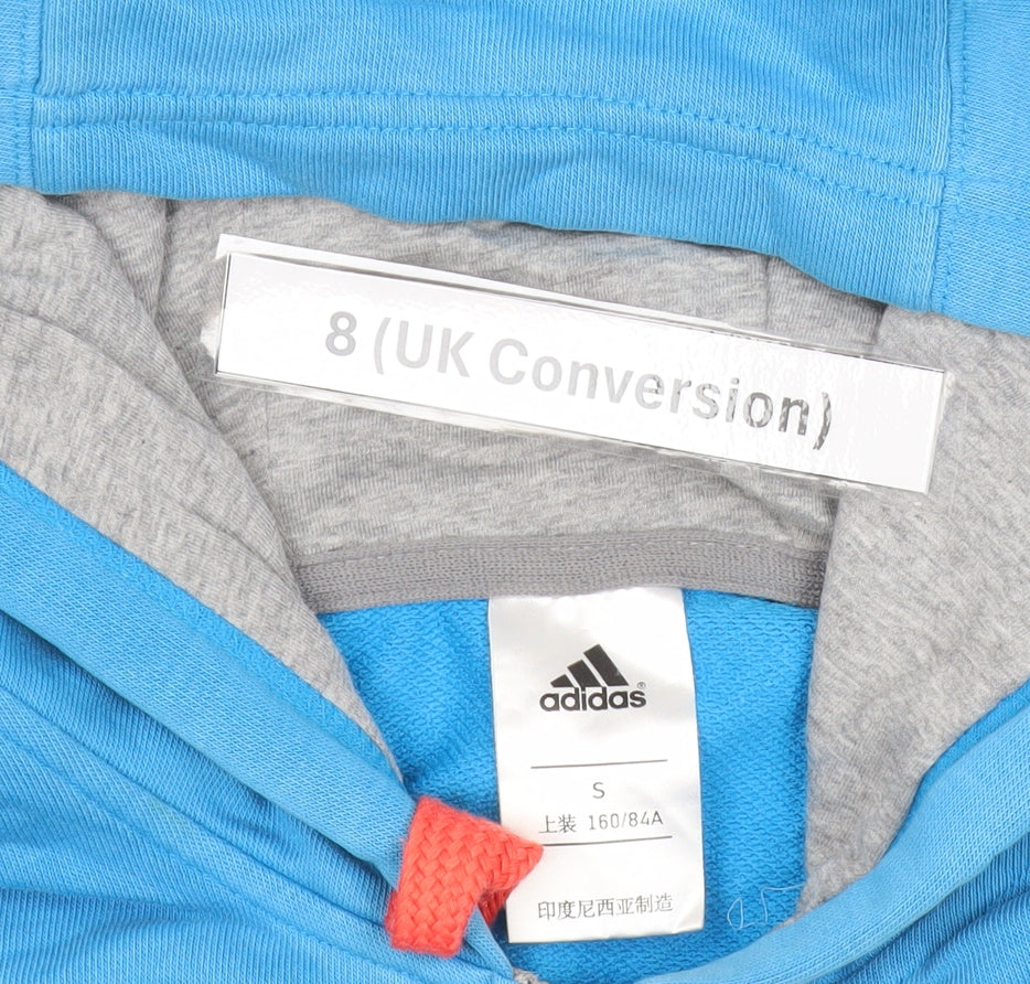 Adidas Womens Grey Blue Full Zip Hoodie Size 8 UK Cotton Blend